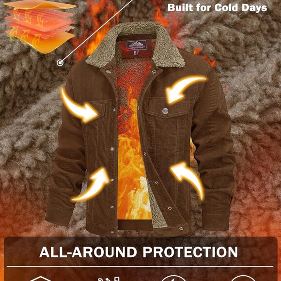 Warm & Fashionable Men's Corduroy Sherpa Jacket - Ideal for Any Winter Occasion - Picture 2 of 7